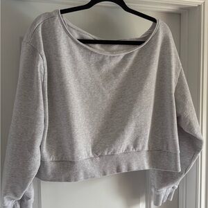 Garage Light Gray Cropped Off-Shoulder Sweatshirt